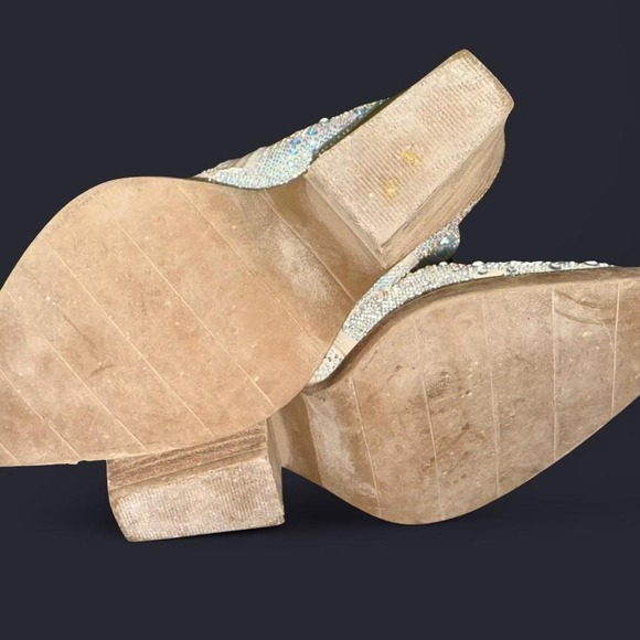 RHINESTONE SILVER WHITE ANKE COWBOY BOOTS BLING SPARKLING LADIES 8.5 - Picture 7 of 8